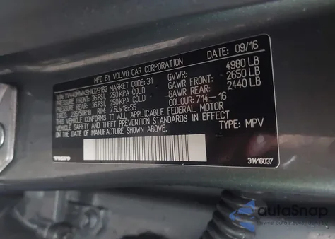 2017 Volvo V60 Cross Country T5 z USA, uszkodzony, nr VIN YV440MWK9H1029162